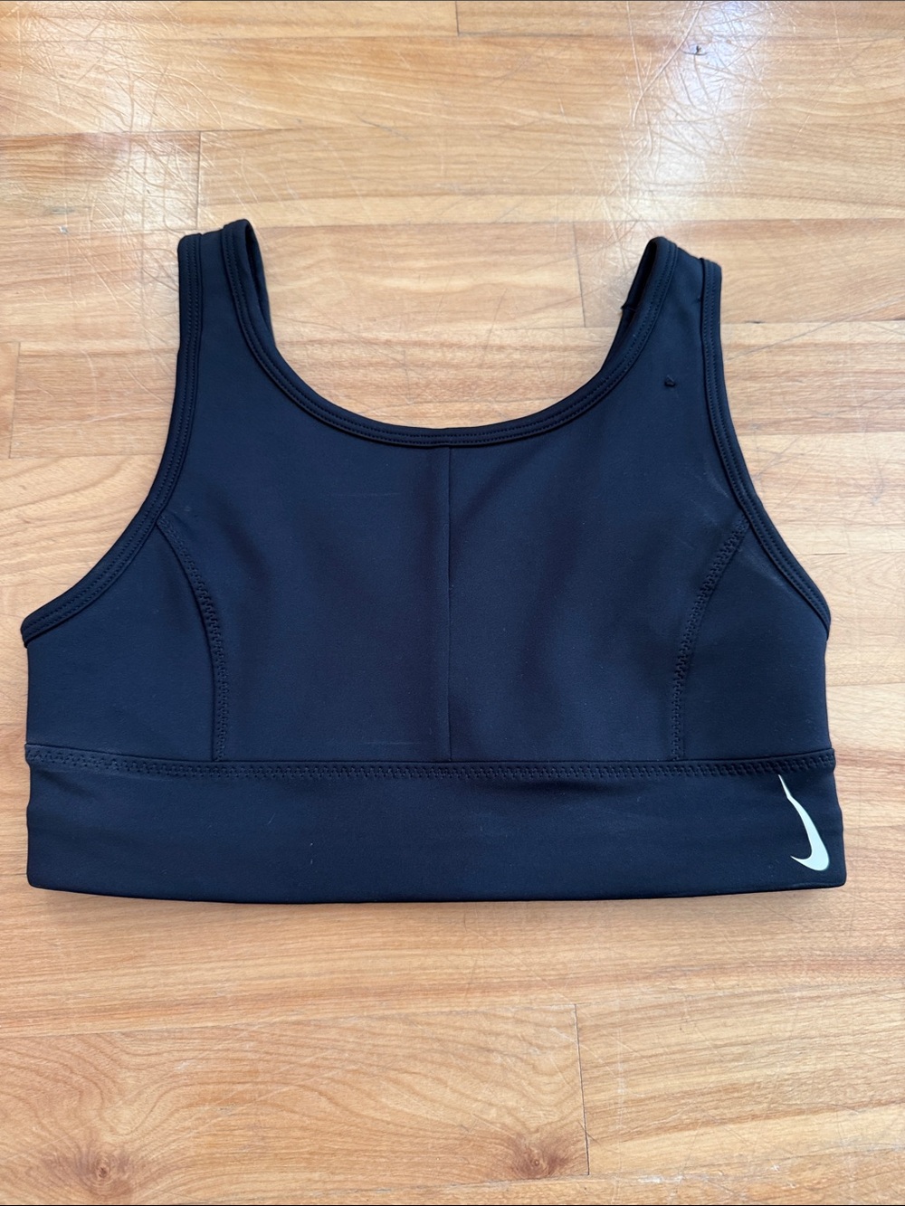 Nike Black Sports Bra with White Swoosh - Supportive Athletic Crop